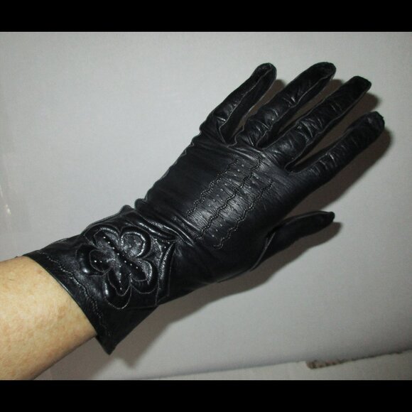 Share Vintage 1940's-50's Max Mayer's Black Kid Leather Gloves Size 7 - Picture 2 of 7